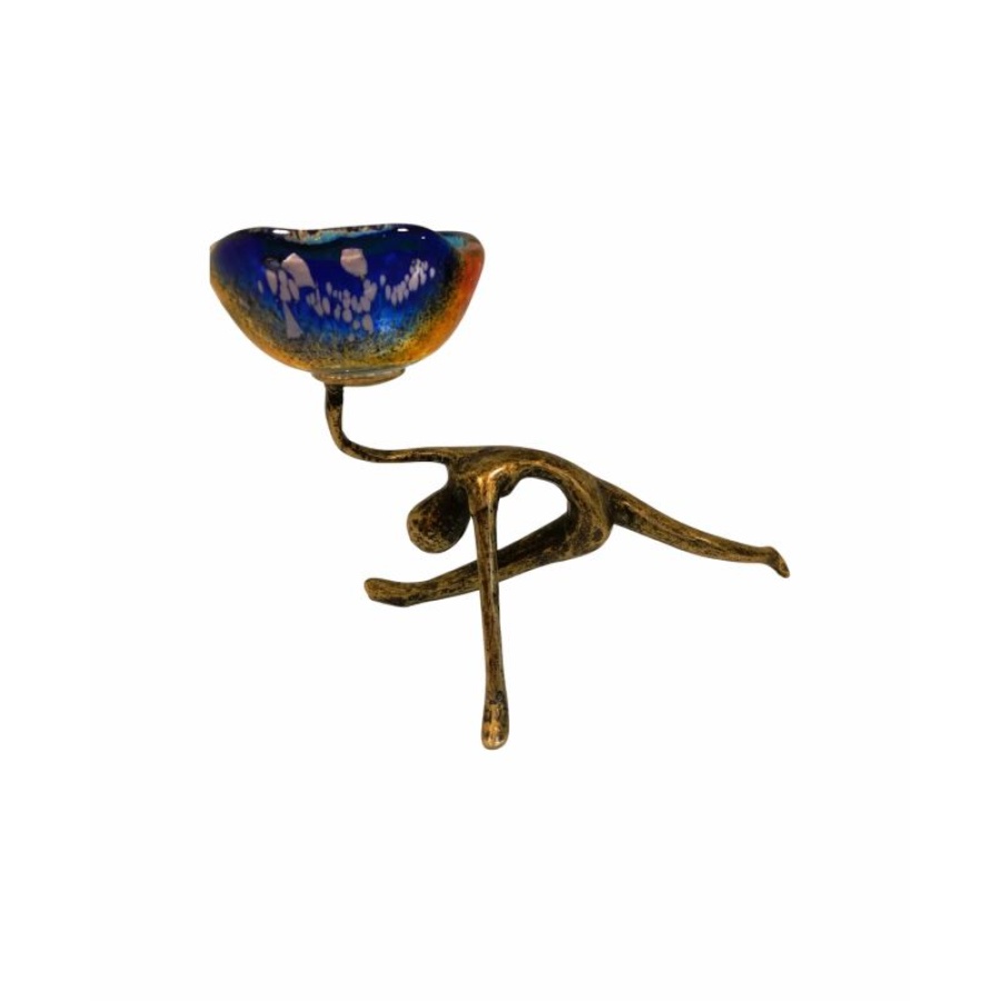 Κηροπήγιο μπρούτζινο γυναίκα σπαγγάτο με γυαλί - Image 1