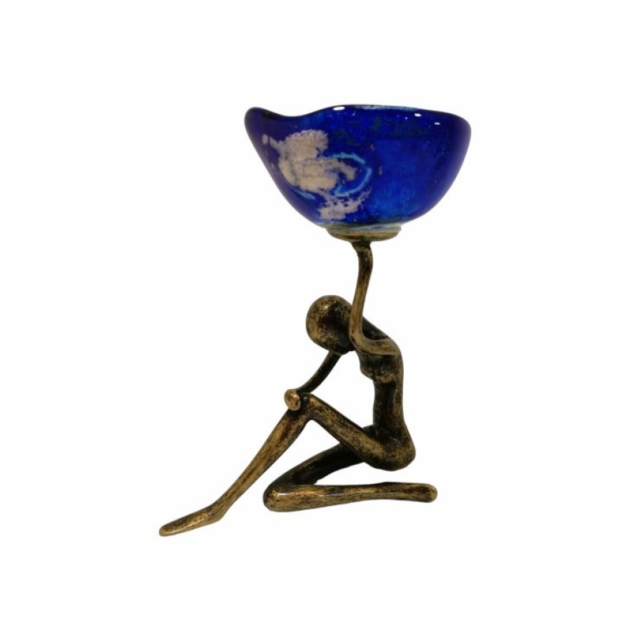 Κηροπήγιο μπρούτζινο γυναίκα σκυφτή με γυαλί - Image 1