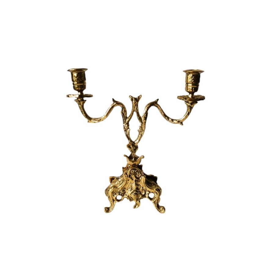 Κηροπήγιο μπρούτζινο δίκερο χρυσό - Image 1