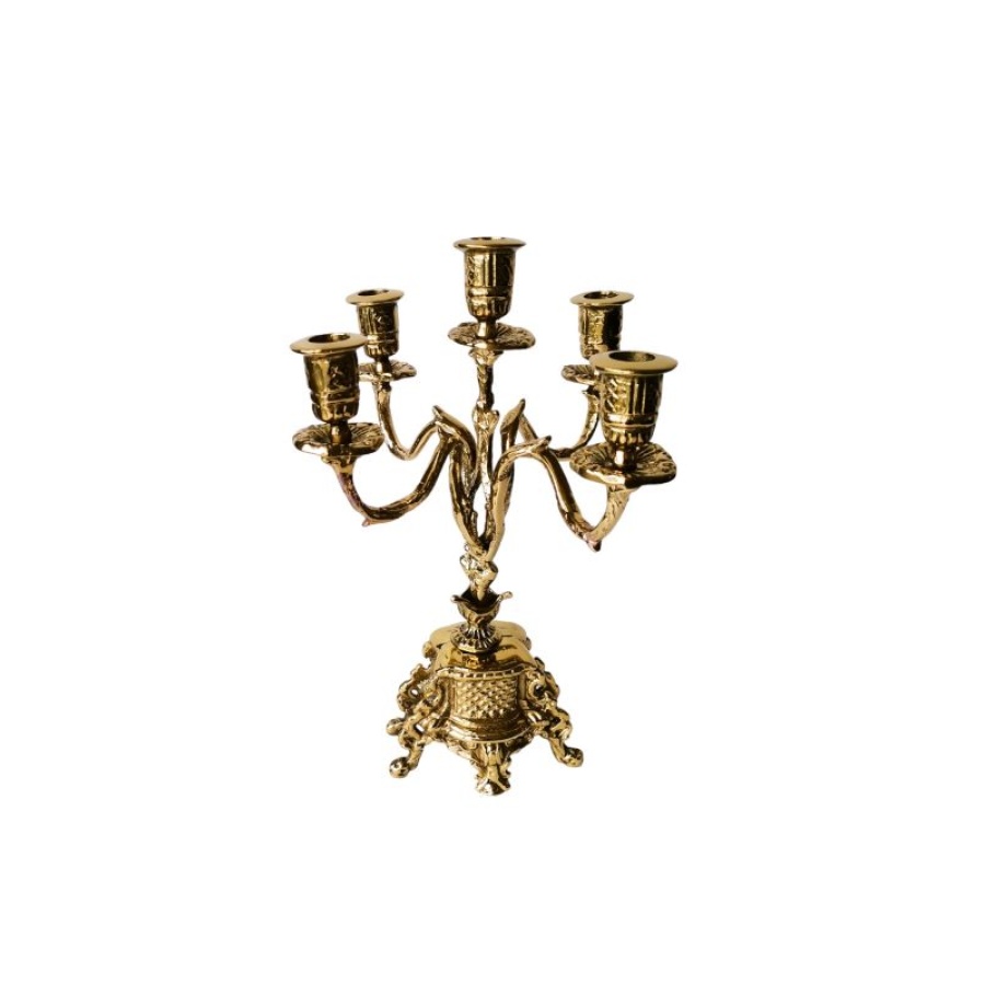Κηροπήγιο μπρούτζινο πεντάκερο χρυσό - Image 1