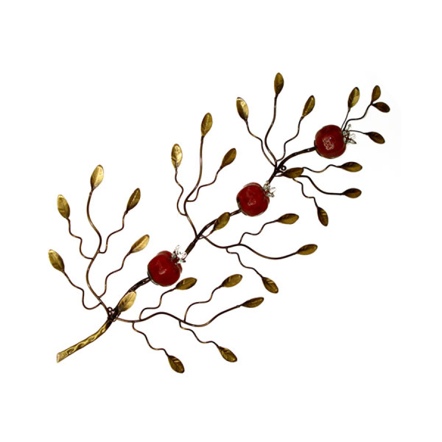 Κλαδί μπρούτζινο με ρόδια από φυσητό γυαλί - Image 1