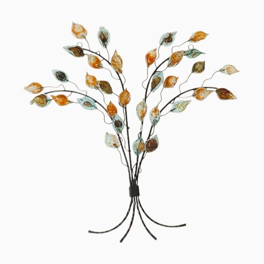 Βεντάλια μπρούτζινη με γυάλινα φύλλα από φυσητό γυαλί - Image 1