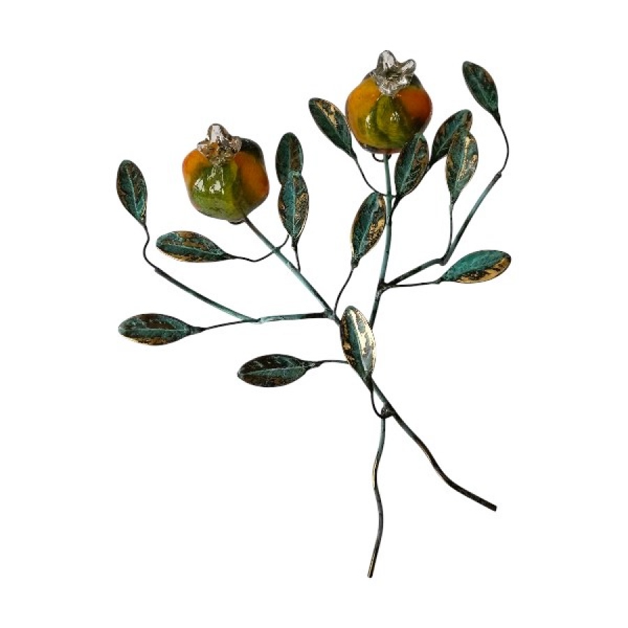 Κλαδί μπρούτζινο με ρόδια από φυσητό γυαλί - Image 1