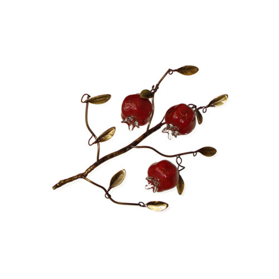 Κλαδί μπρούτζινο με ρόδια από φυσητό γυαλί - Image 1