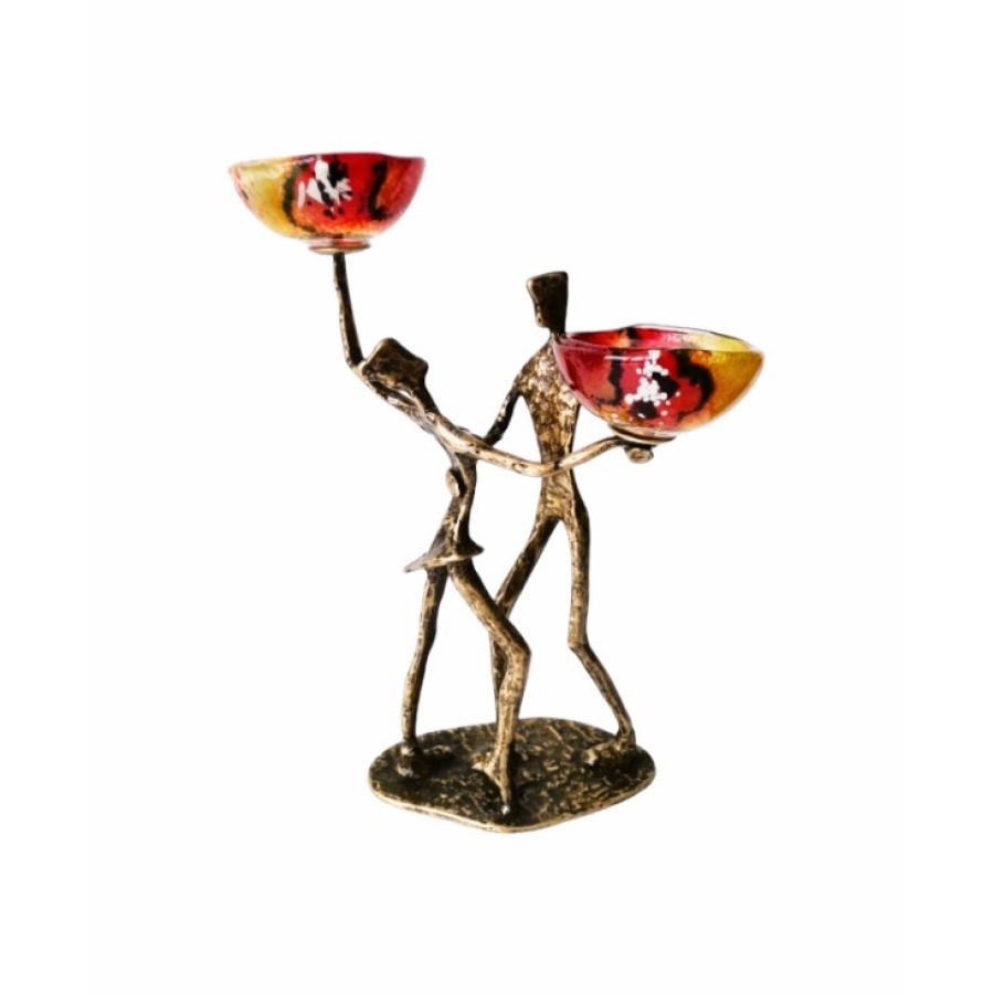 Κηροπήγιο μπρούτζινο ζευγάρι χορευτές με γυαλί - Image 1