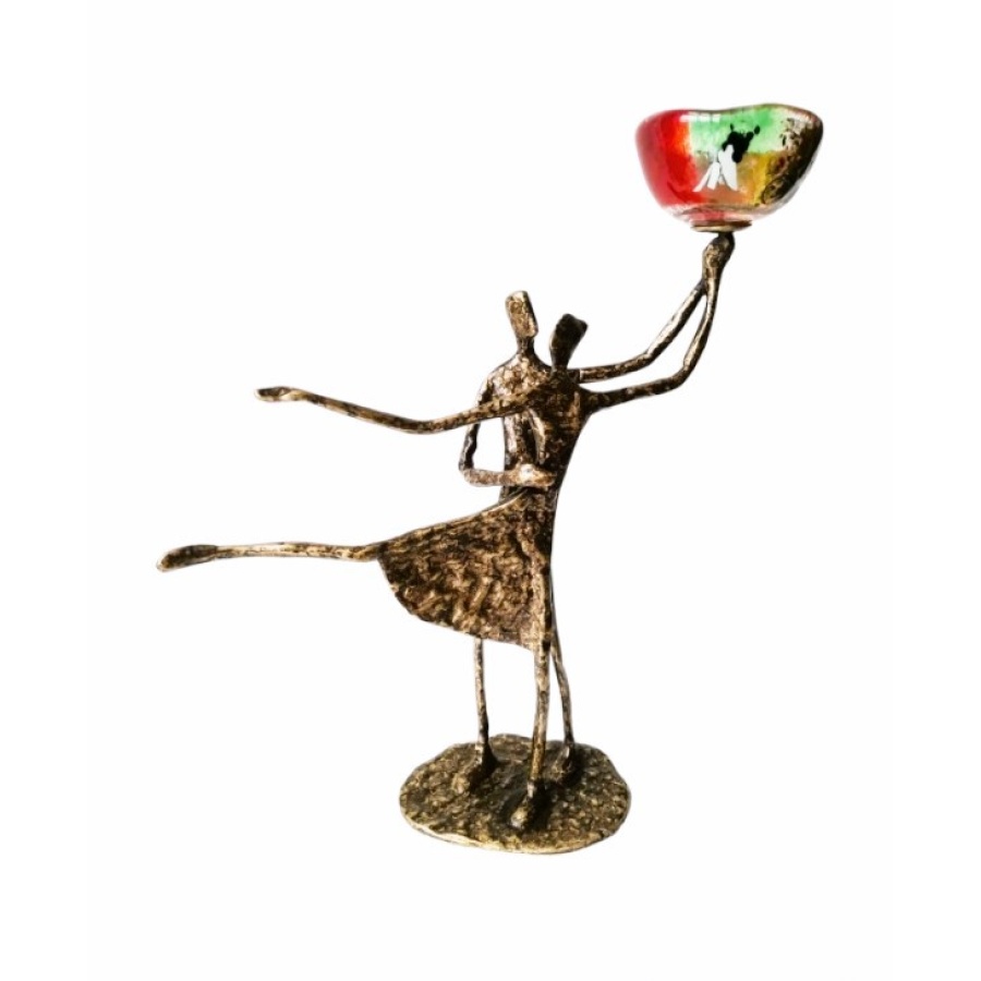 Κηροπήγιο μπρούτζινο ζευγάρι χορευτές με γυαλί - Image 1