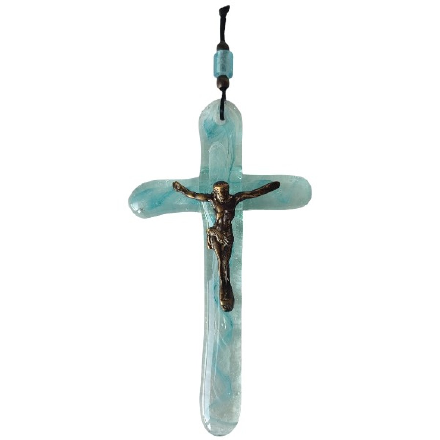 05-002 ΧΡ. ΣΙΕΛ-ΛΕΥΚΟ Σταυρός μεσαίος φυσητό γυαλί - Image 1