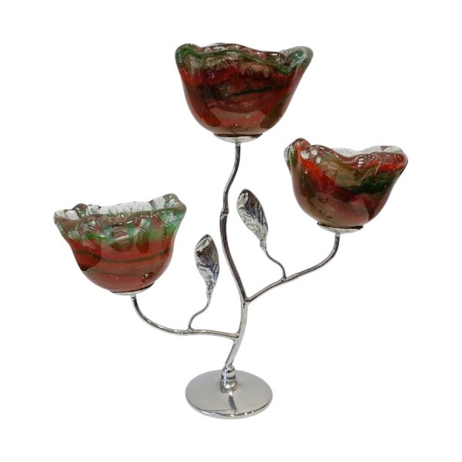 Κηροπήγιο μπρούτζινο νίκελ με φυσητό γυαλί - Image 1