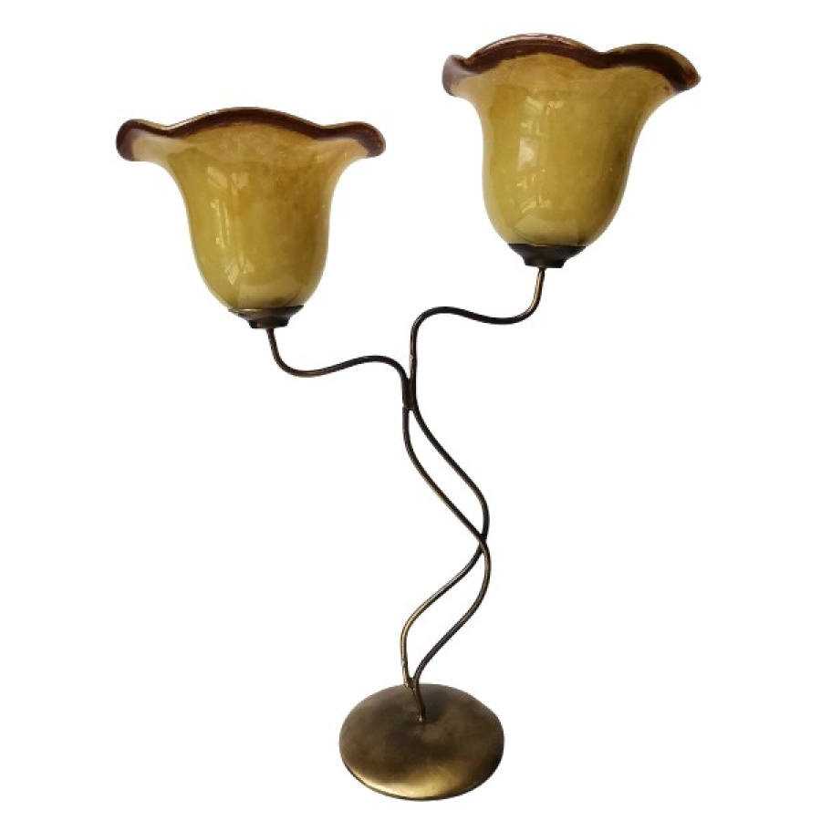 Κηροπήγιο δίκερο μπρούτζινο με φυσητό γυαλί - Image 1