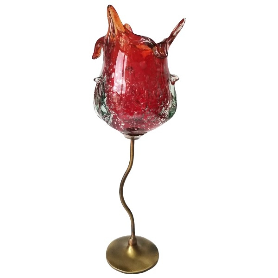 Κηροπήγιο μπρούτζινο με φυσητό γυαλί - Image 1