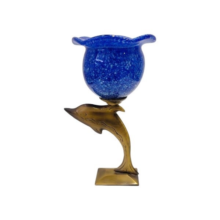 02-200 Κηροπήγιο μπρούτζινο δελφίνι με φυσητό γυαλί - Image 1