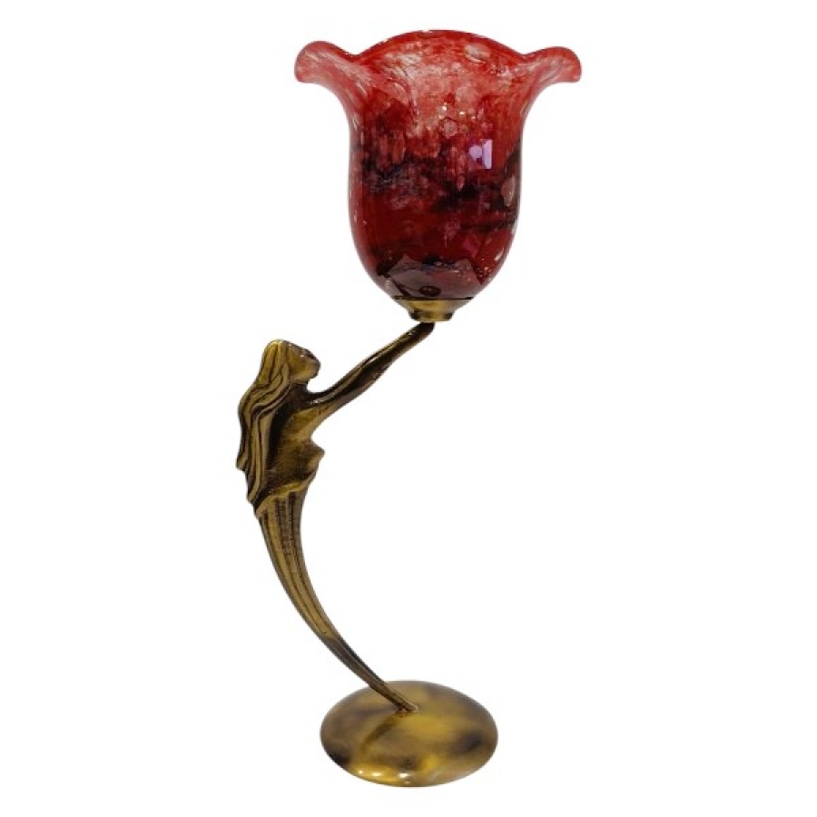 Κηροπήγιο μπρούτζινο γυναίκα με φυσητό γυαλί - Image 1