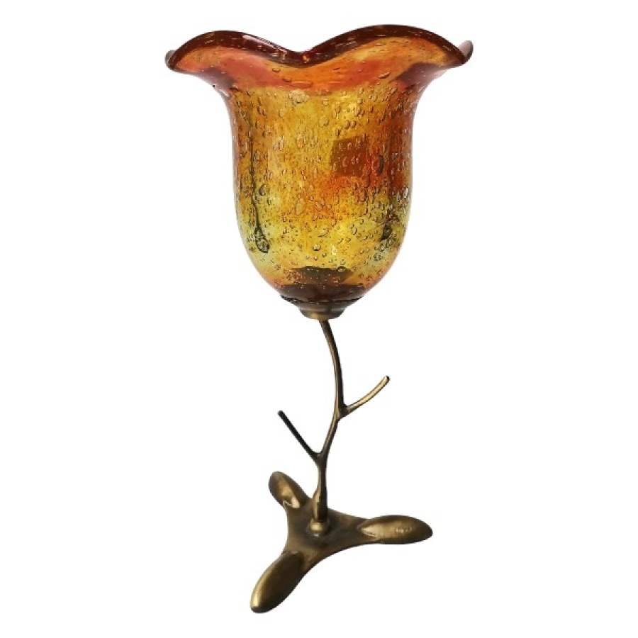 Κηροπήγιο μπρούτζινο με φυσητό γυαλί - Image 1