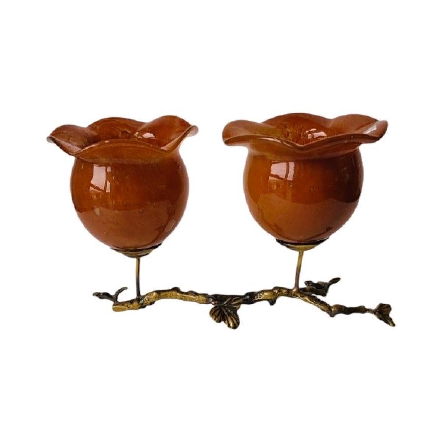 Κηροπήγιο μπρούτζινο με φυσητό γυαλί - Image 1