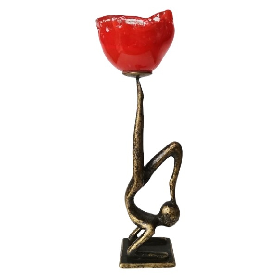 Κηροπήγιο μπρούτζινο γυναίκα με πόδι ψηλά με φυσητό γυαλί - Image 1