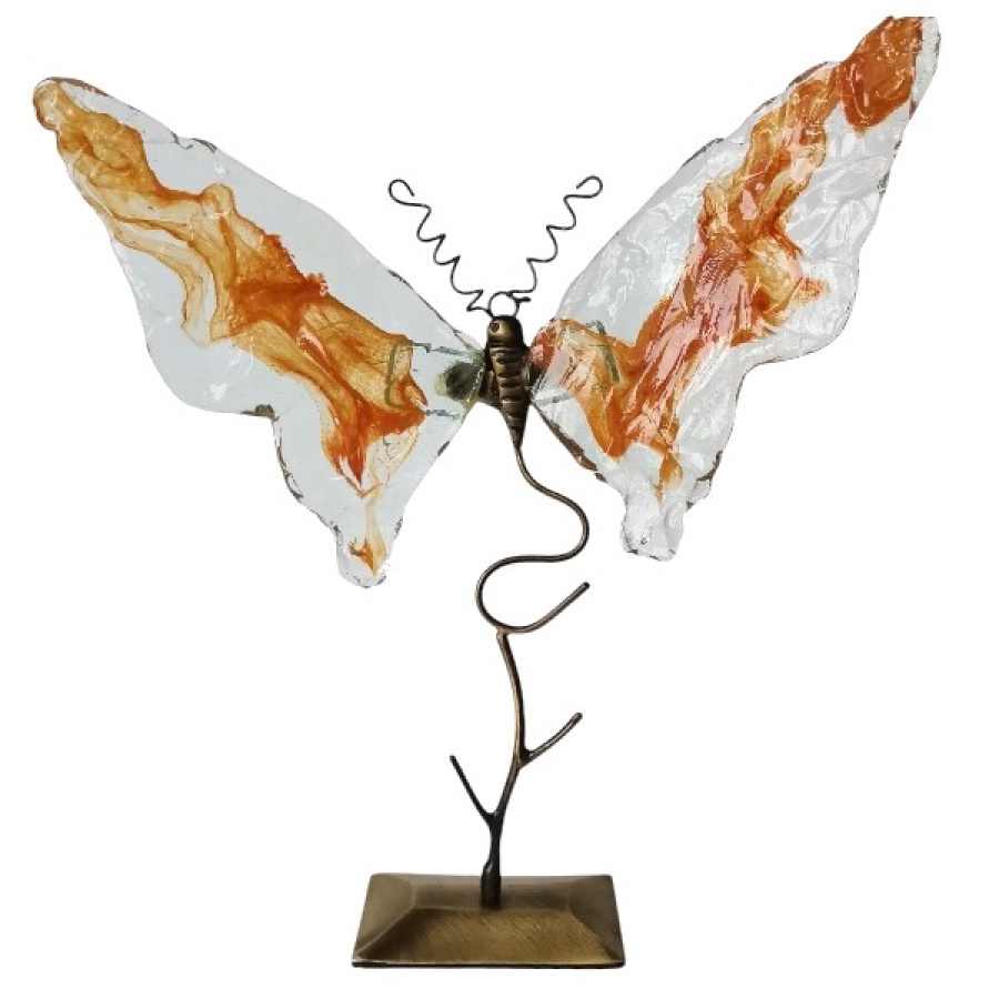 Πεταλούδα μπρούτζινη μεγάλη με φυσητό γυαλί - Image 1