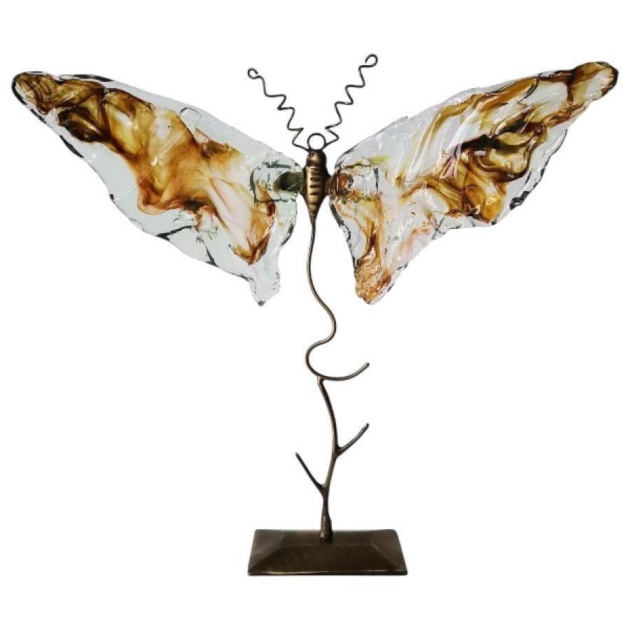 Πεταλούδα μπρούτζινη μεγάλη με φυσητό γυαλί - Image 1