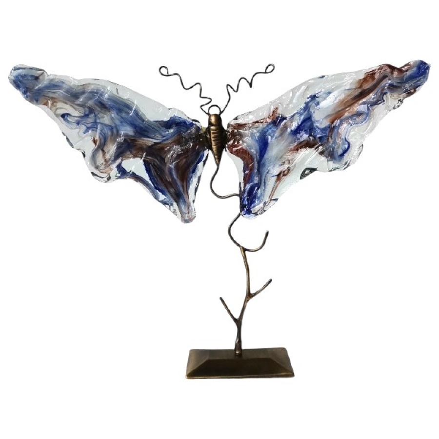 Πεταλούδα μπρούτζινη μεγάλη με φυσητό γυαλί - Image 1