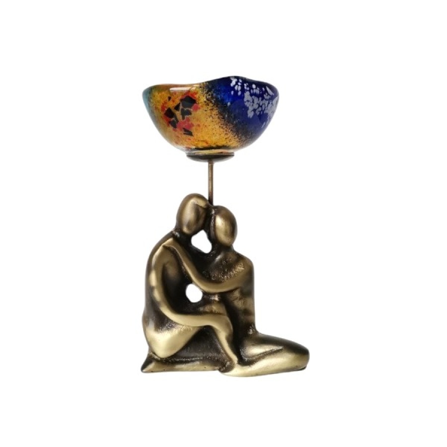 Κηροπήγιο μπρούτζινο ζευγάρι αγκαλιαστό με γυαλί - Image 1