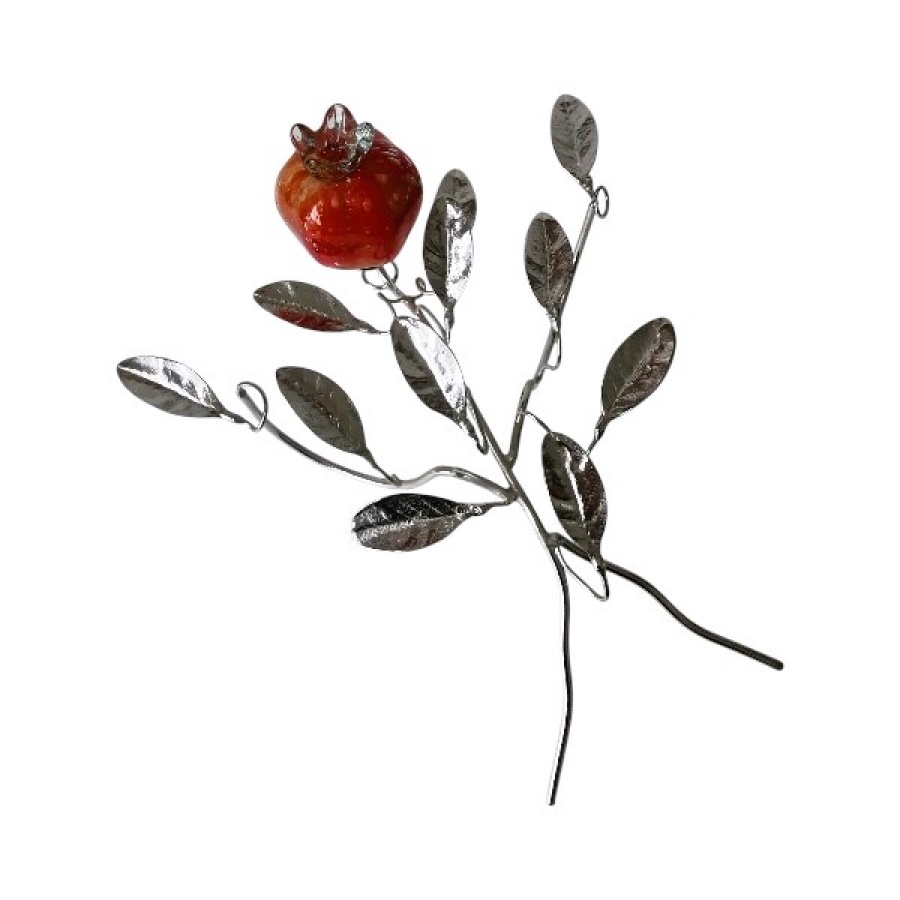 Κλαδί μπρούτζινο νίκελ με ρόδι από φυσητό γυαλί - Image 1