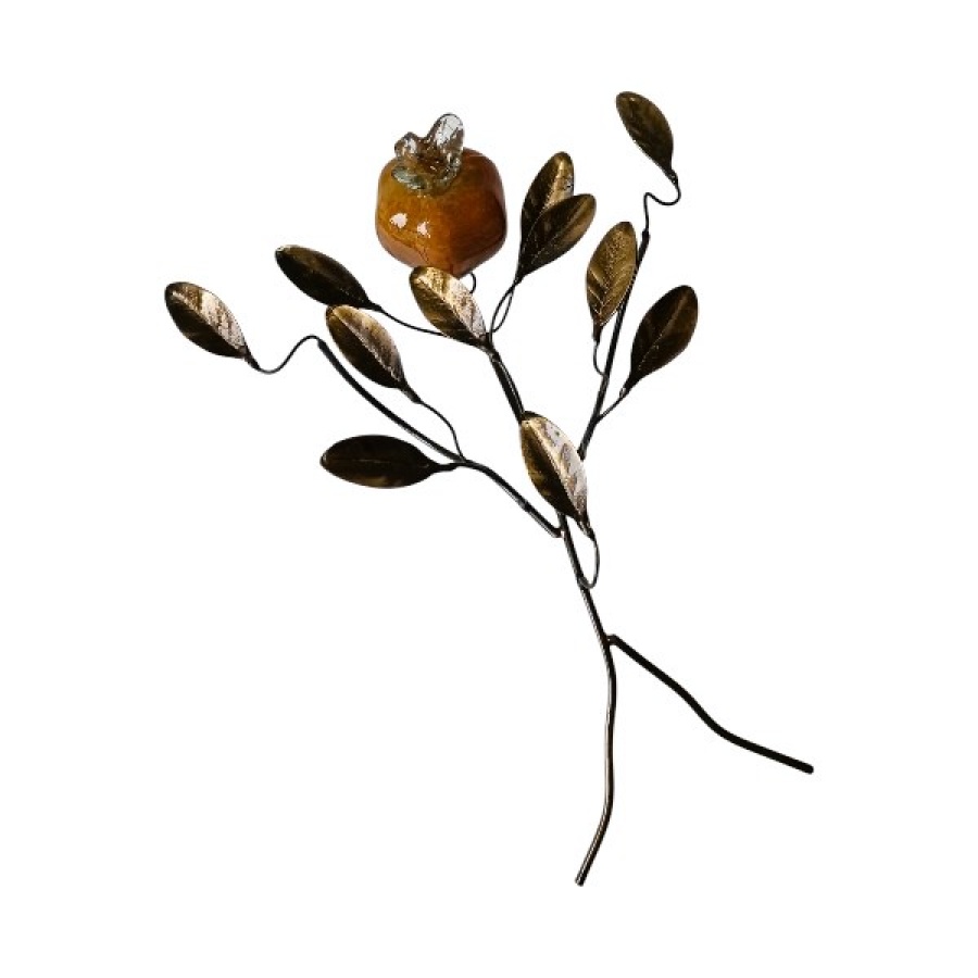Κλαδί μπρούτζινο με ρόδι από φυσητό γυαλί - Image 1