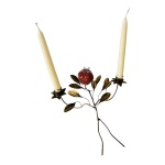 Κηροπήγιο δίκερο μπρούτζινο με ρόδι από φυσητό γυαλί