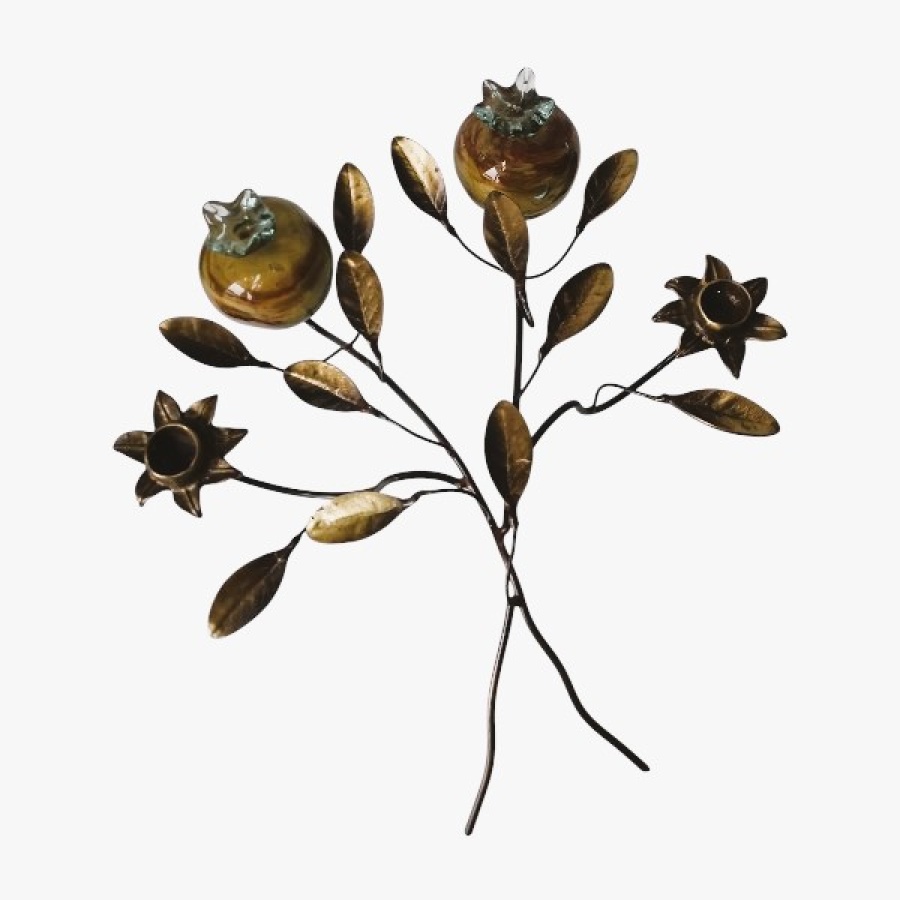 Κλαδί μπρούτζινο με ρόδια από φυσητό γυαλί - Image 1