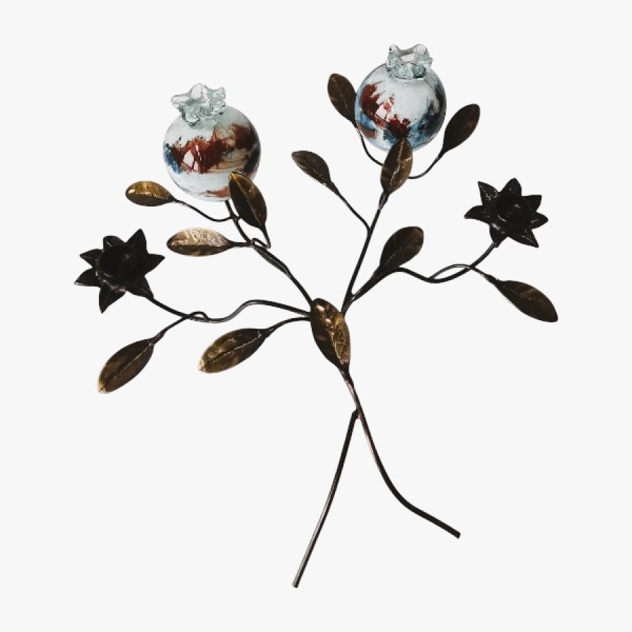 Κλαδί μπρούτζινο με ρόδια από φυσητό γυαλί - Image 1