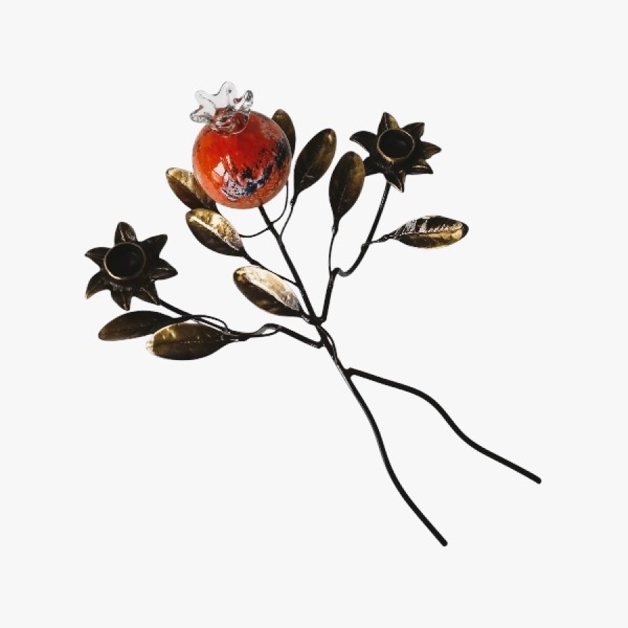 Κλαδί μπρούτζινο με ρόδι από φυσητό γυαλί - Image 1