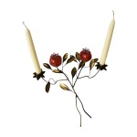 Κηροπήγιο δίκερο μπρούτζινο με ρόδια από φυσητό γυαλί