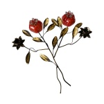 Κηροπήγιο δίκερο μπρούτζινο με ρόδια από φυσητό γυαλί - Image 2