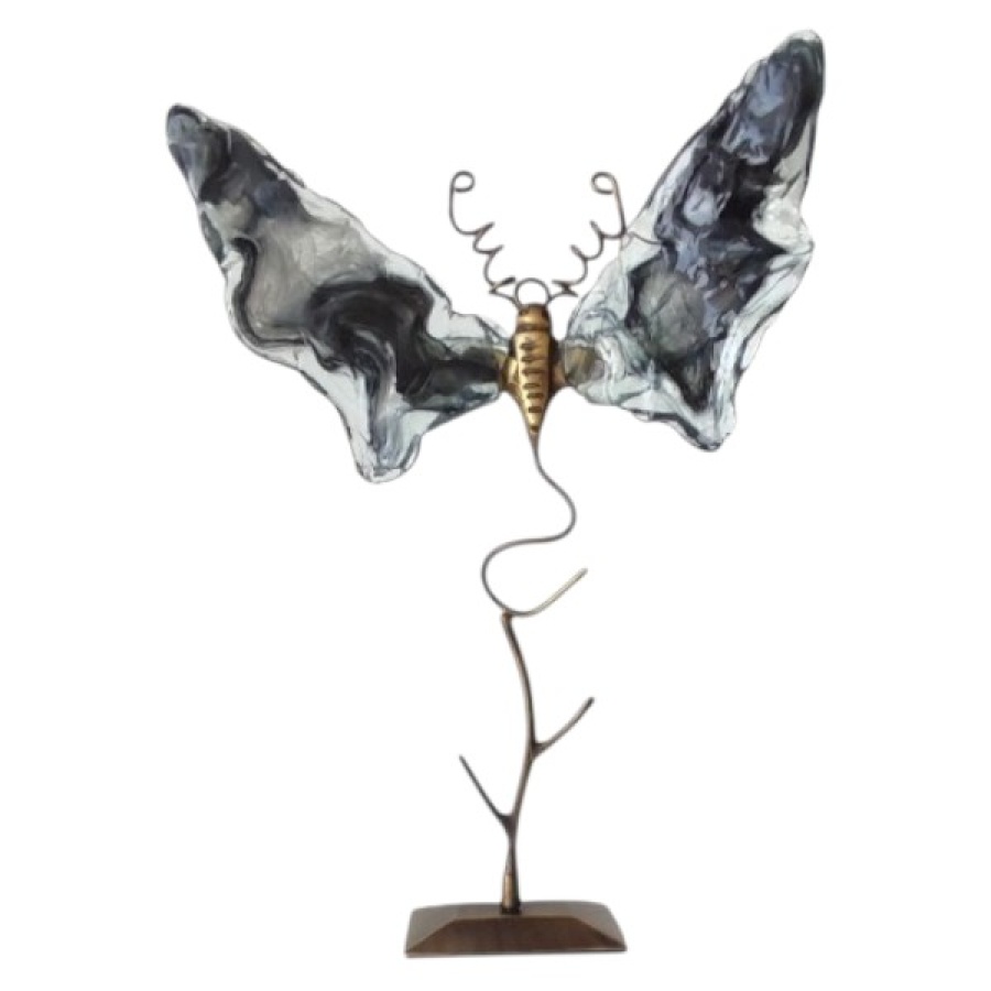 Πεταλούδα μπρούτζινη μεσαία με φυσητό γυαλί - Image 1