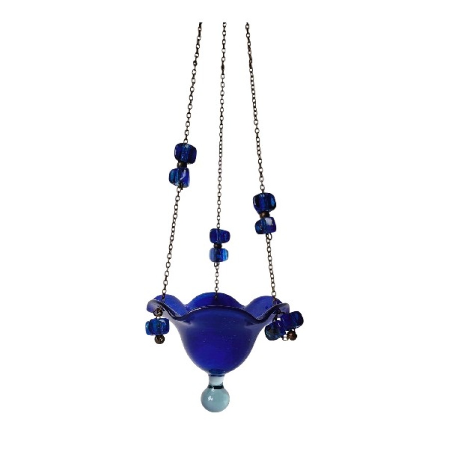 Καντήλι φυσητό γυαλί κρεμαστό πλατύγυρος μικρός με μπίλια - Image 1